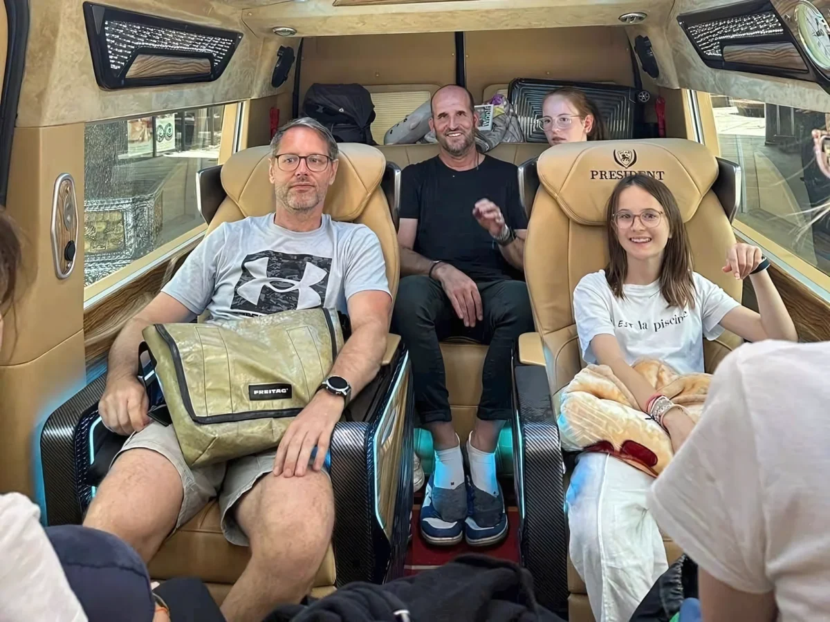 Western family in VIP captain seats — Hanoi to Ha Long Bay private car