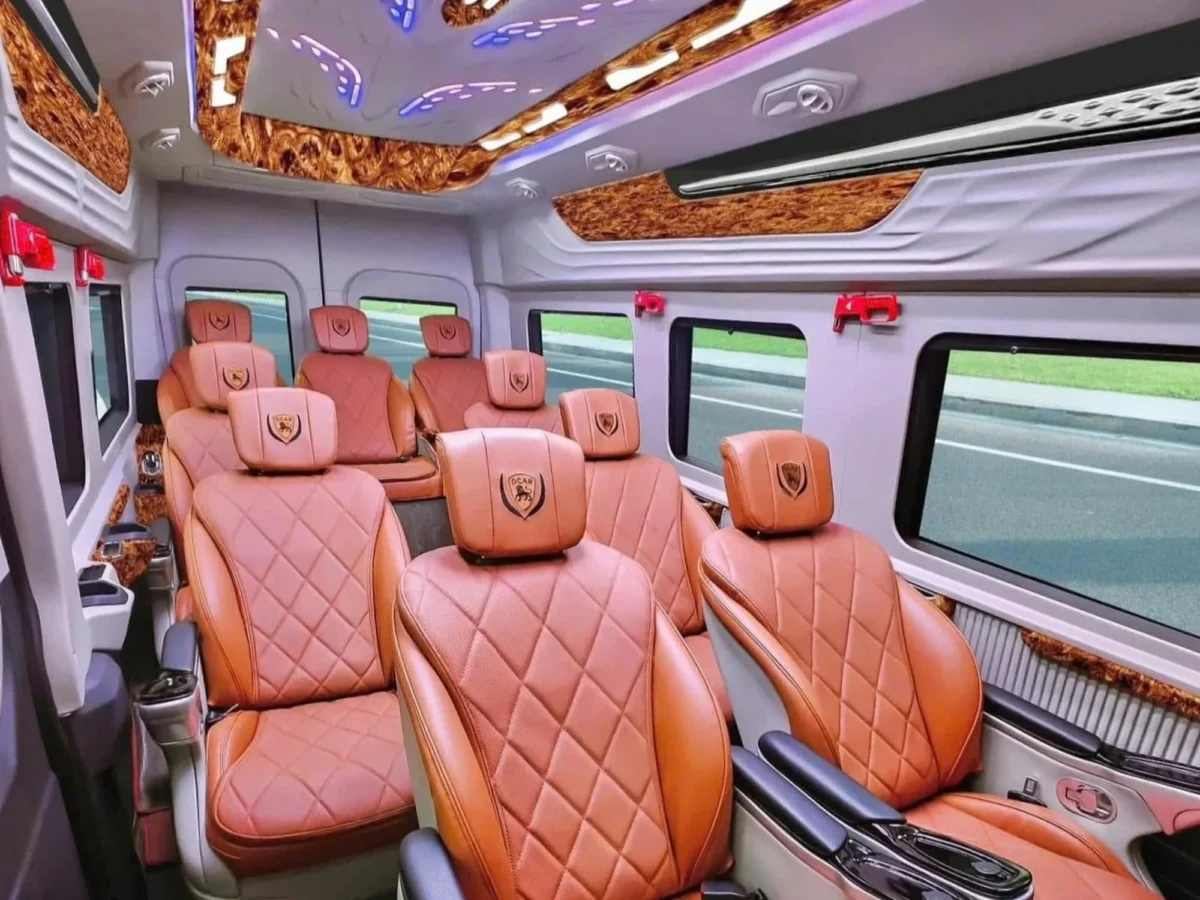 Warm orange leather interior — VIP private van
