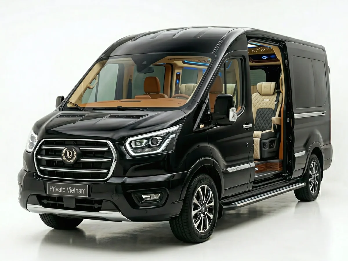 Premium customized vans featuring luxury quilted leather seating and executive privacy.